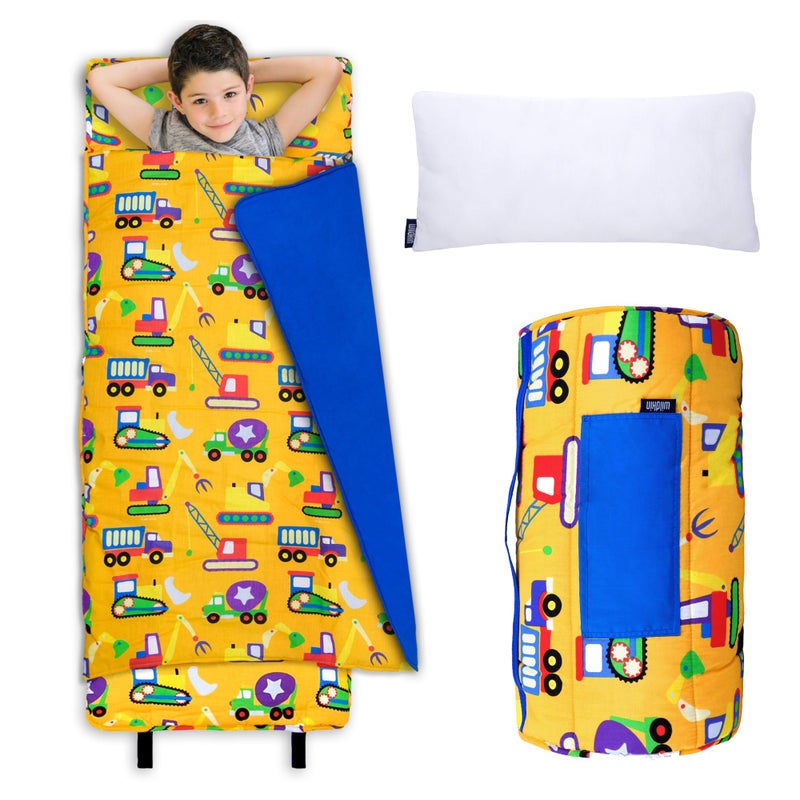 Wildkin Kids Original Nap Mat â€“ Cozy Kids Sleep Mat with Pillow, Ideal for School & Travel - Under Construction - Image 1